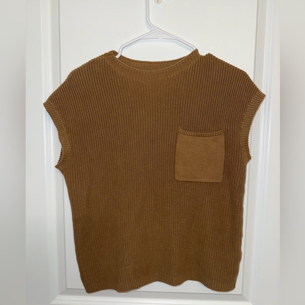 Elegant Brown Knit Short Sleeve Top